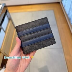 NWT Coach Id Billfold WalletIn Signature Canvas With Varsity Stripe CDD07 black